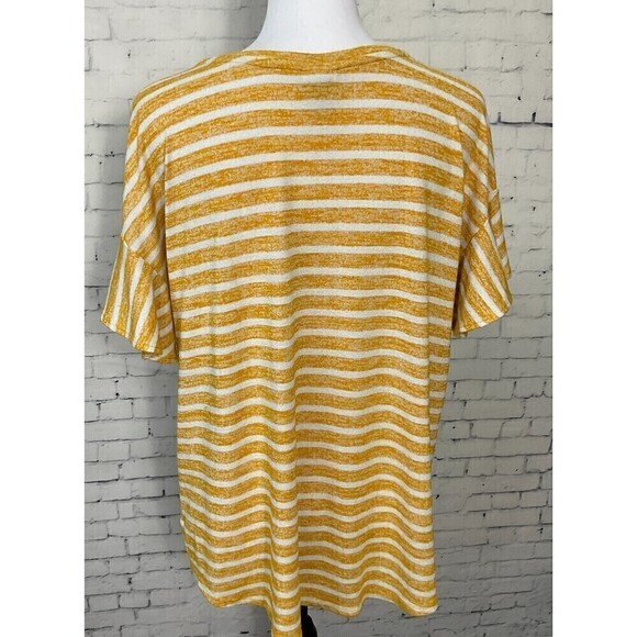 A New Day Womens Shirt Yellow White Stripe Flutter SleeveTop Size L N2 - Picture 6 of 11
